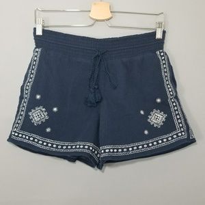 J Crew Navy Embroidered Gauzy Drawstring Shorts 00